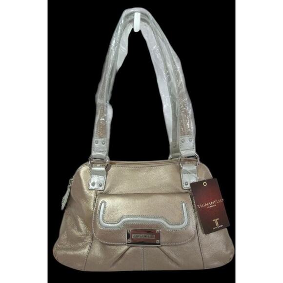Tignanello Satin Metal Pebble Leather Double Zip Top Satchel w/Slim Wallet NWT - Picture 1 of 11